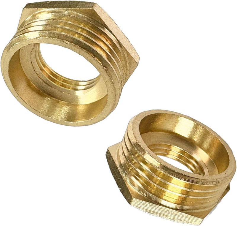 JENSWILL 1" NPT Male x 1/2" NPT Female Brass Reducer Hex Bushing Threaded Pipe Fitting Reducing Adapter Pack of 2 - Image 1